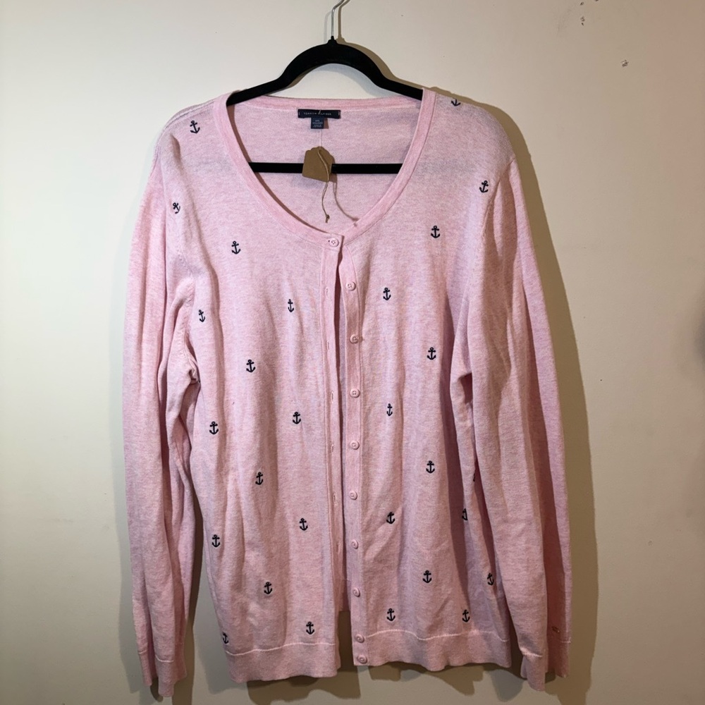 Tommy Hilfiger Women’s XXL light‎ pink cardigan navy blue scattered anchors